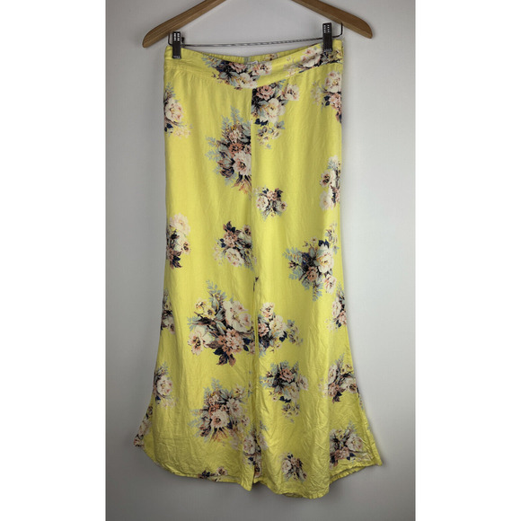 Anthropologie x Feather Bone Wide Leg Pants Yellow Floral Linen Blend Size 2 - Picture 2 of 13